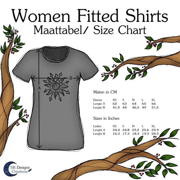 Sizechart-Maattabel-Shirts-Vrouwen-Women-SB Designs Creations