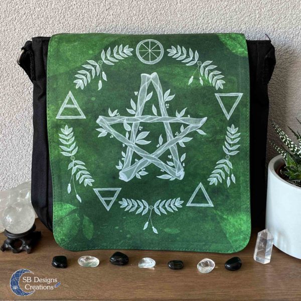 Pentagram Groen Elementen Pagan Heks Tas-1