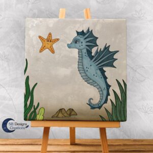 Zeepaardje Kinderkamer Decoratie Canvas Blauw-1