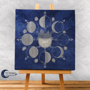 Moonphases Cauldron Blue Canvas Art Witchy Altar Decoration-1