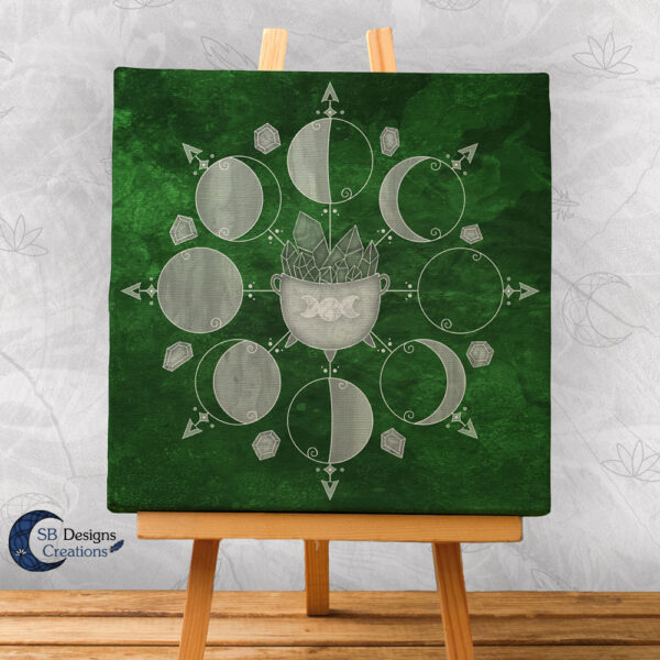 Moonphases Green Witch Cauldron Canvas Artprint-1