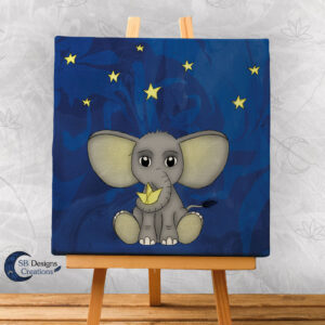 Olifantje Baby Kinderkamer Canvas Artprint 20x20 cm Nacht-1