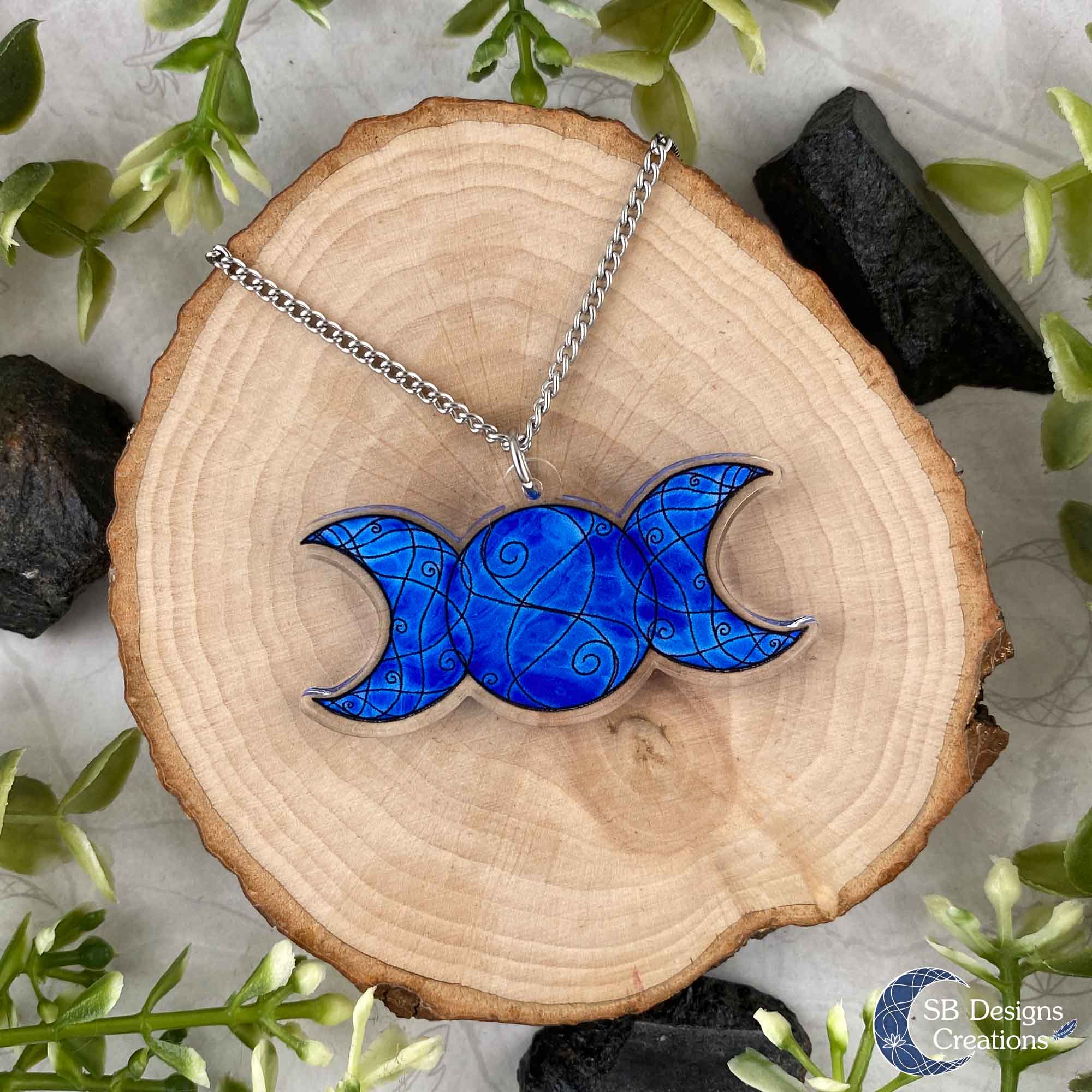 Drievoudige Maan Ketting Triple Moon Acryl Blauw