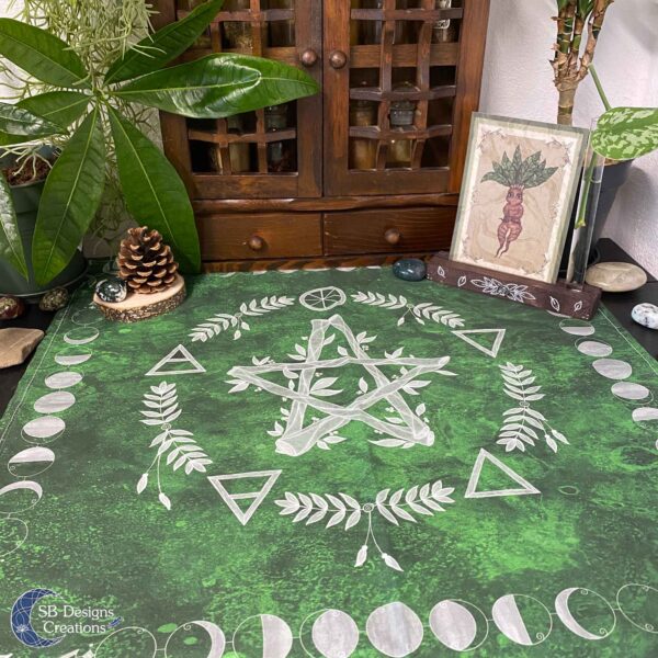 Elemental Magick Groen Altaar Kleed Tarot Kleed Pentagram Elementen-1