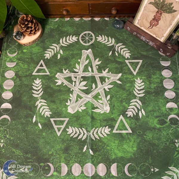Elemental Magick Groen Altaar Kleed Tarot Kleed Pentagram Elementen-2