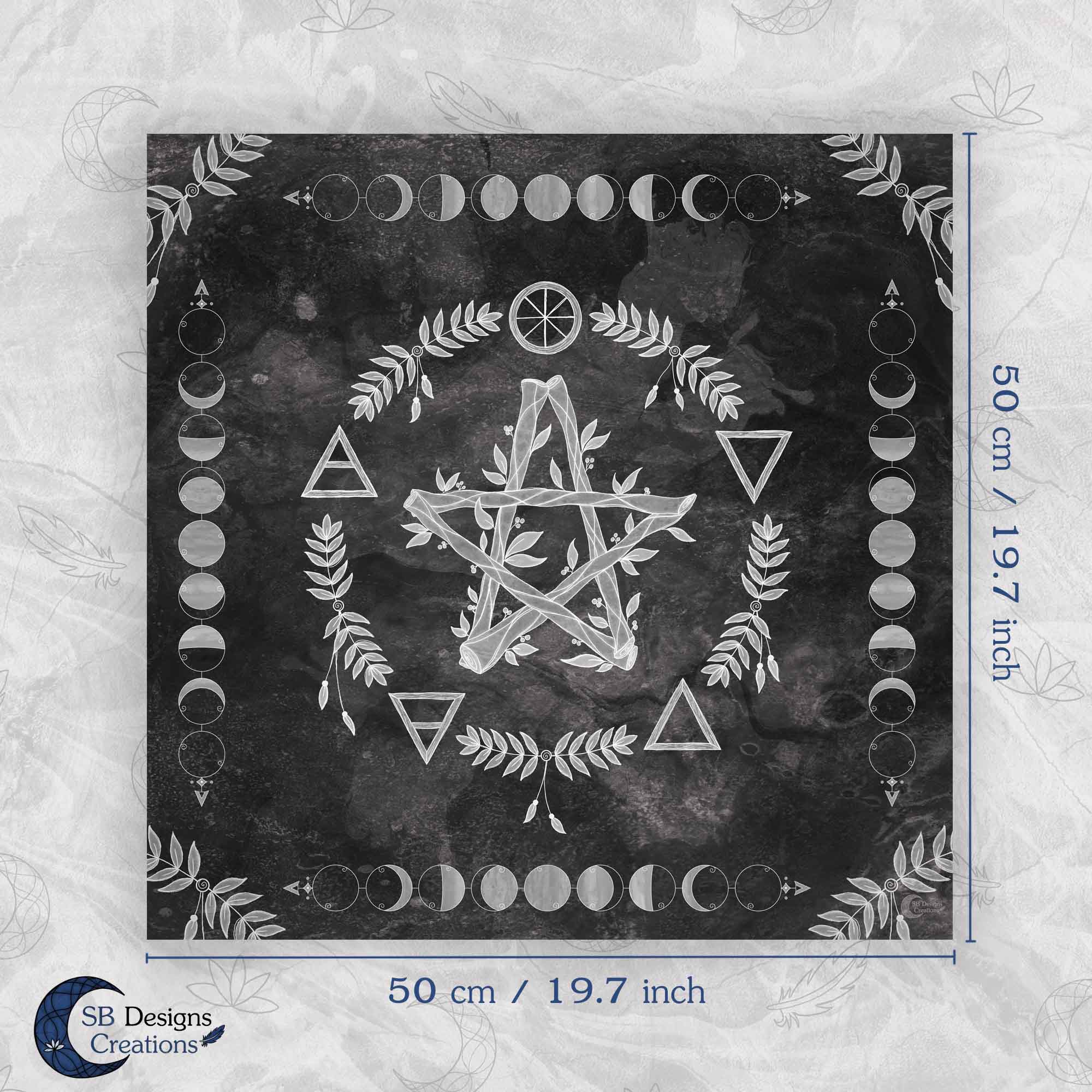 Elementen Magie Pentagram Altaarkleed Tarot Kleed Zwart Digitaal Preview