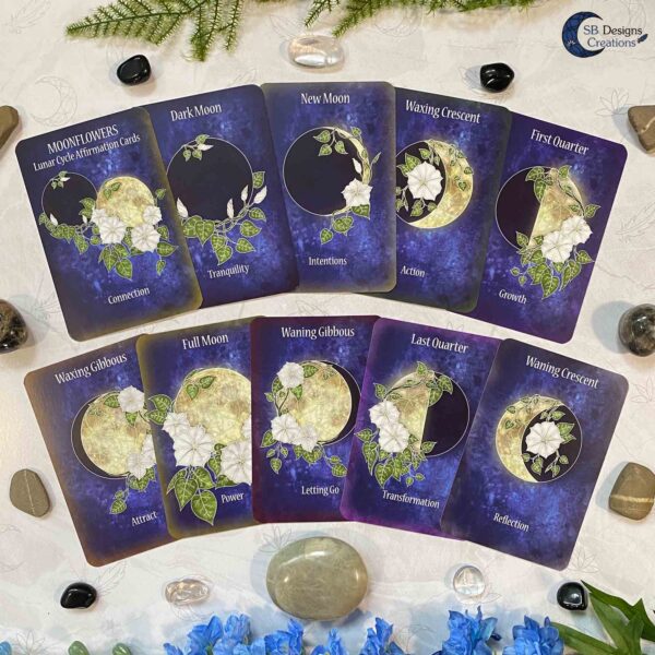 Moonflowers Affirmation Cards-Moon Phases Altar Cards-1
