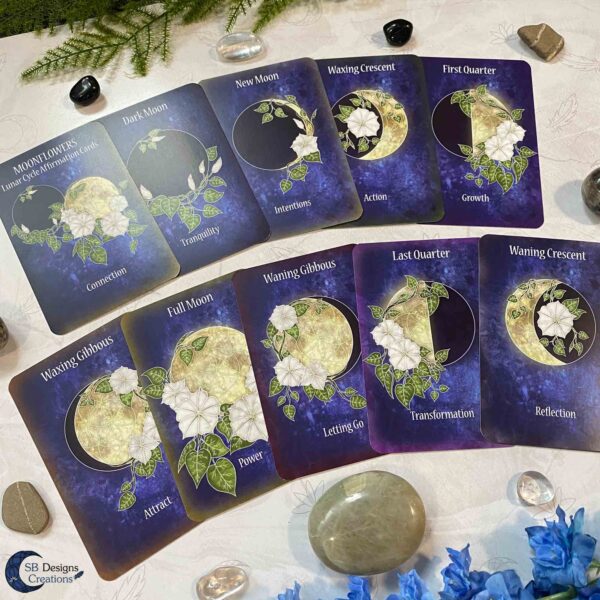 Moonflowers Affirmation Cards-Moon Phases Altar Cards-2