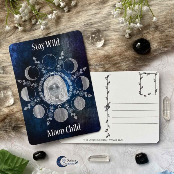 Maangodin maanfasen A6 Print Ansichtkaart-Stay Wild Moon Child 4