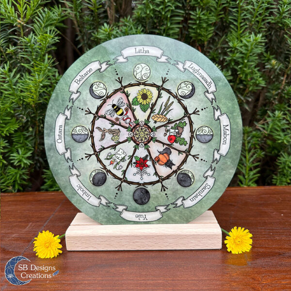 Jaarwiel Wheel of the Year Altaar Deco Hekserij Jaarfeesten Meebewegen met de Natuur Groen-1